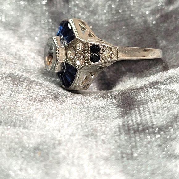 Blue Polygon CZ Zircon Art Deco Ring - Picture 5 of 7